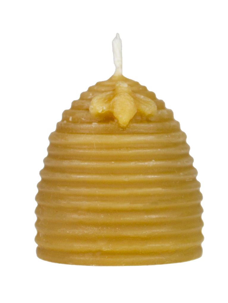 100% natural beeswax hive candle from Bee With Nature, shaped like a beehive with a bee detail