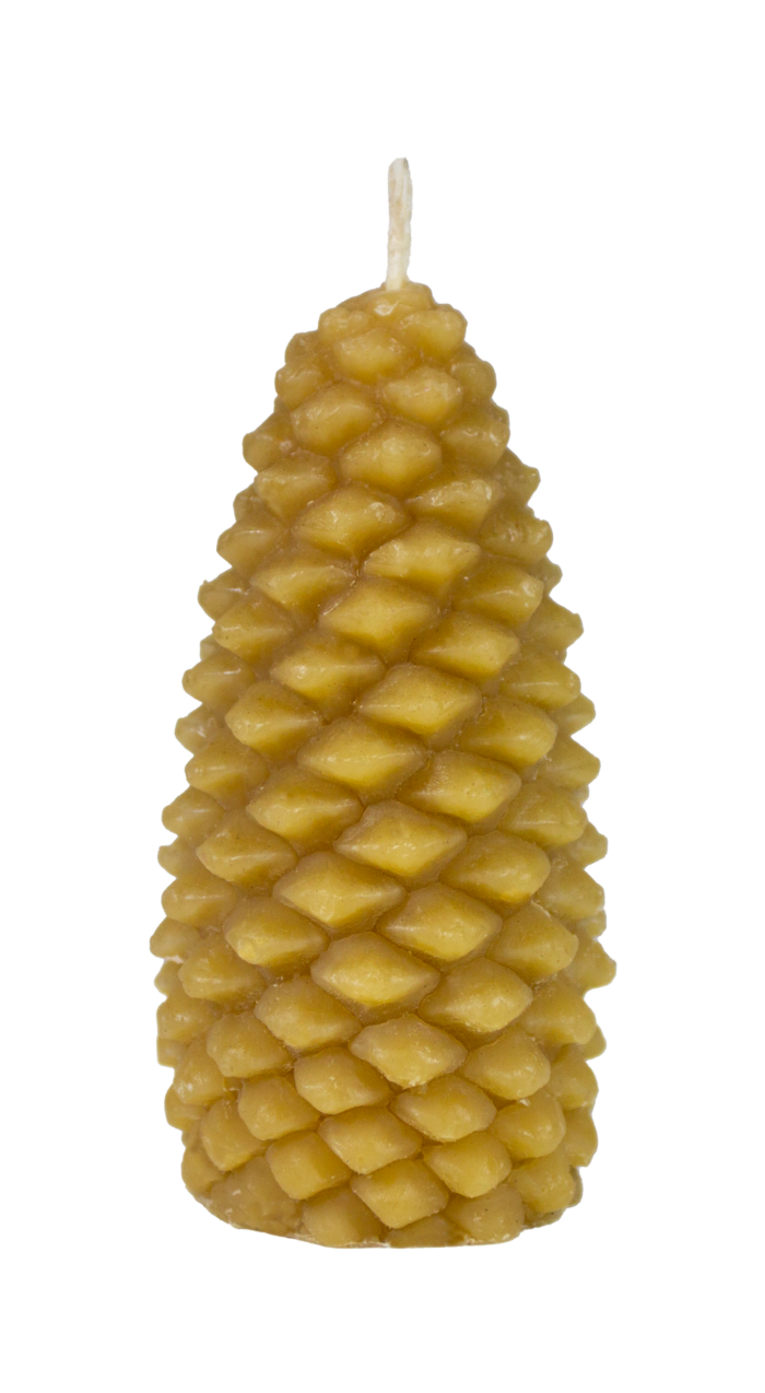 100% natural beeswax pine cone candle from Bee With Nature, intricately crafted to resemble a pine cone