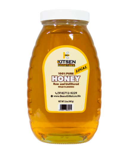 32oz jar of 100% organic natural raw honey from Bee With Nature - pure, unfiltered, and sustainably sourced