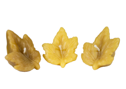 Set of 3 thick floating leaf candles made from 100% pure organic beeswax, showing the detailed leaf design