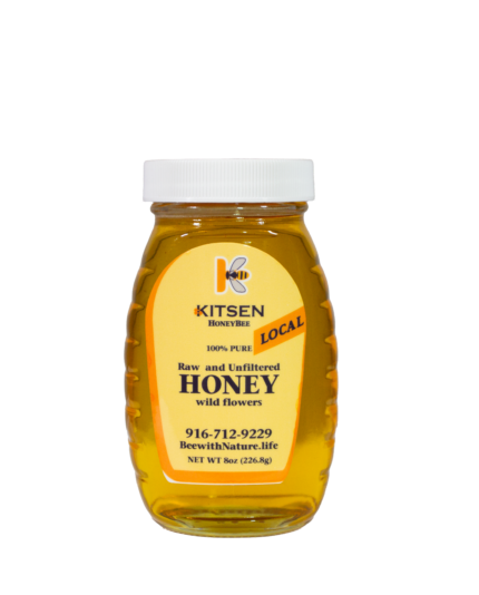 8oz jar of 100% natural raw honey from Bee With Nature - organic, unfiltered, and pure honey