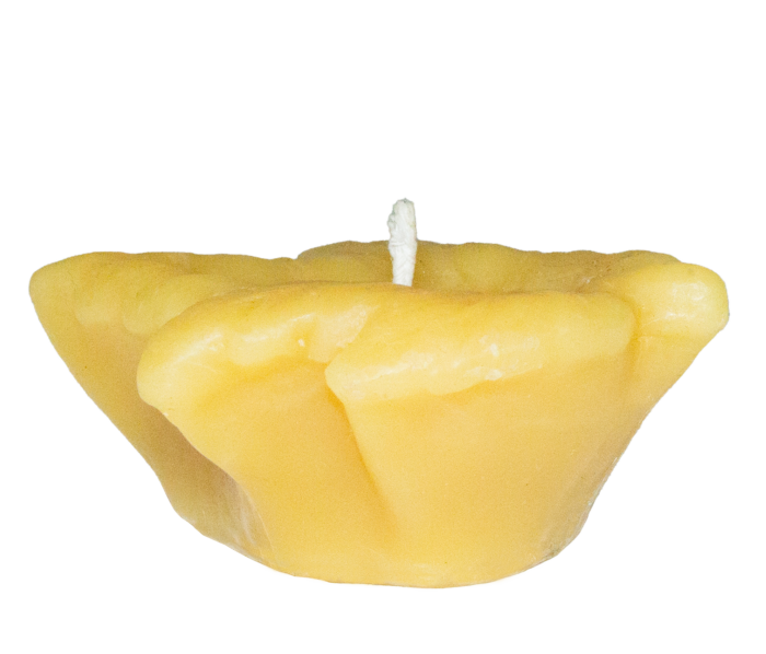 Side view showing the thickness of the 100% pure organic beeswax floating leaf candle